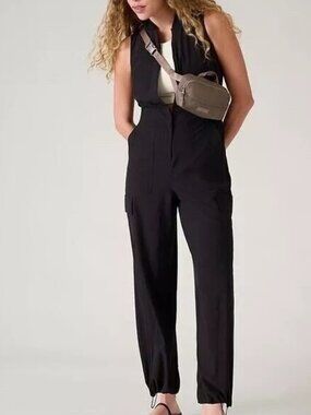 ATHLETA Brooklyn Utility Jumpsuit Black 10 Cargo Style